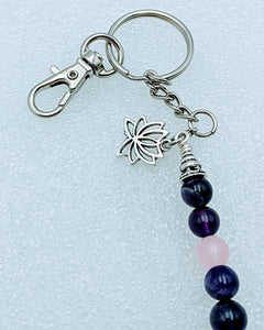 I love you forever Baby, Amethyst, Rose Quartz & Lotus , Keychain or Purse strap accessory .