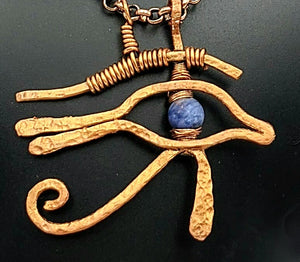 Copper Eye of RA, lapis lazuli Eye with 24" thick Necklace.- Raven Stone