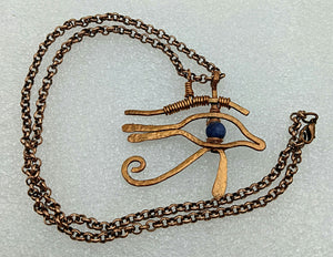 Copper Eye of RA, lapis lazuli Eye with 24" thick Necklace.- Raven Stone