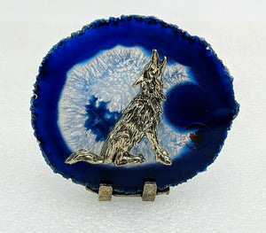 Blue Agate, Wolf  Candle Holder - Local Pickup.