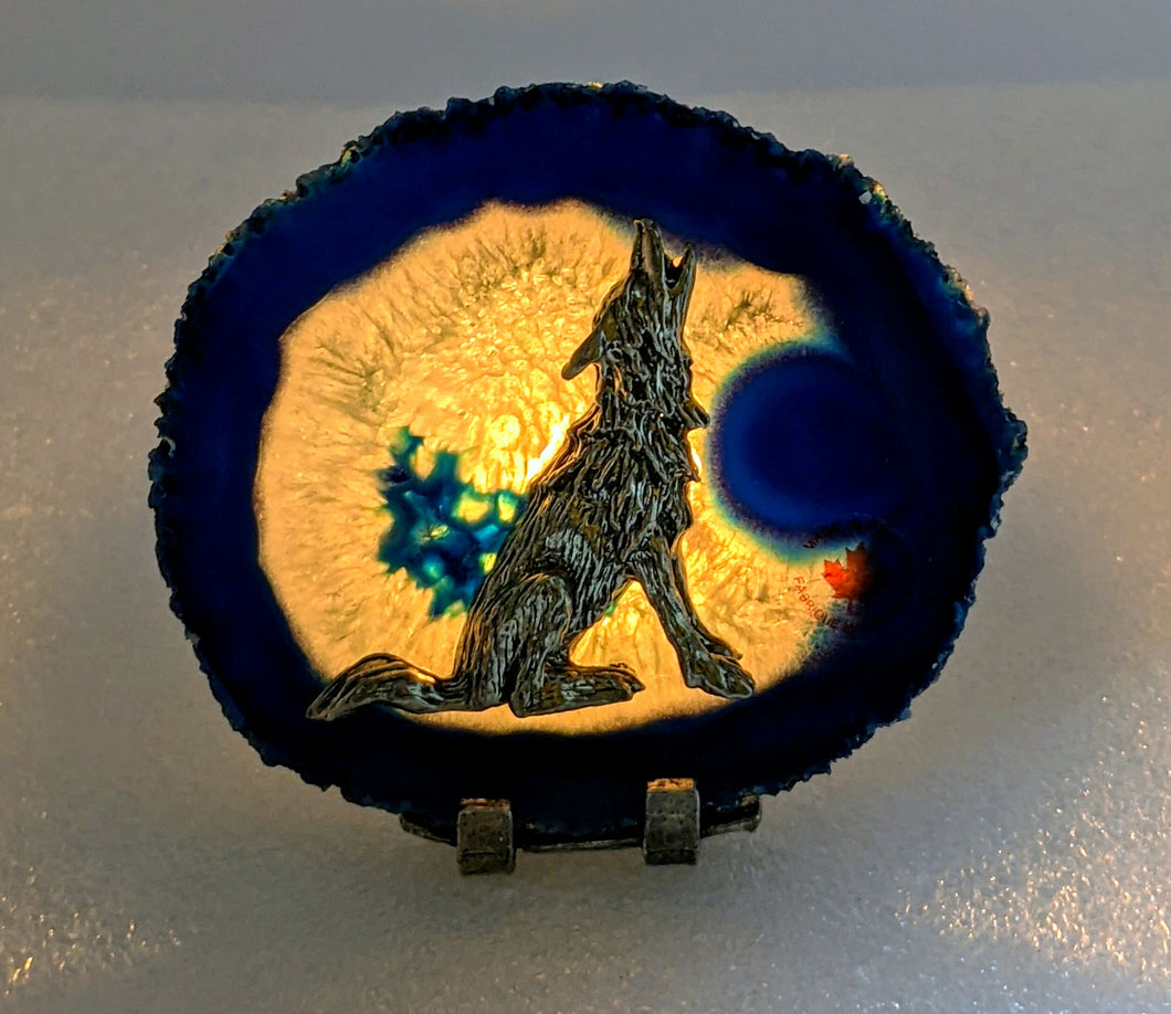 Blue Agate, Wolf  Candle Holder - Local Pickup.