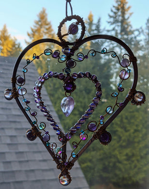 Purple Heart ,Amethyst & Lavender Aura Quartz, Sun CatcherLocal pick up