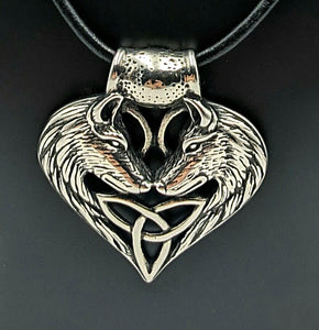 Wolf Triquetra pendant & 28" leather Rope chain