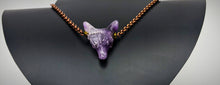 Load image into Gallery viewer, Amethyst Wolf, Copper Necklace.