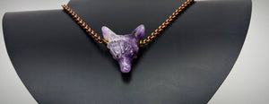 Amethyst Wolf, Copper Necklace.