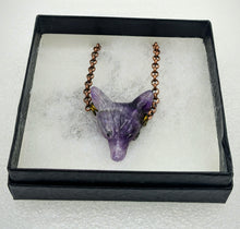 Load image into Gallery viewer, Amethyst Wolf, Copper Necklace.