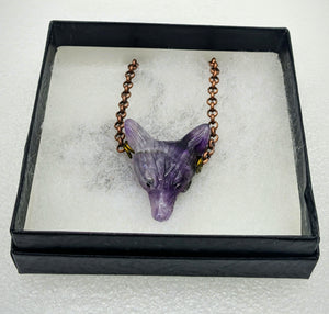 Amethyst Wolf, Copper Necklace.