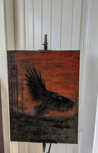 Raven flying in haunting of the Blood Moon - Raven Stone