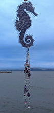 Load image into Gallery viewer, Seahorse with Amethyst &amp; Lavender Aura Quartz  - Recycled/Upcycled Glass