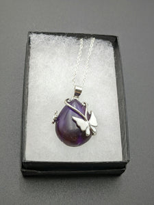 925 Sterling Silver Plated, Amethyst Butterfly 18" Necklace