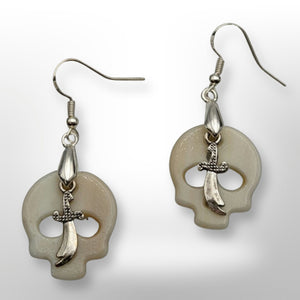 Gothic- 925 Sterling Silver hook, Skull & Dagger, Earrings