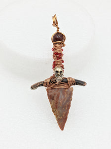 Mookaite Jasper Arrowhead Dagger with 30" Chain- Raven Stone.