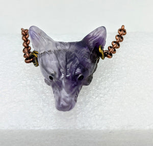 Amethyst Wolf, Copper Necklace.