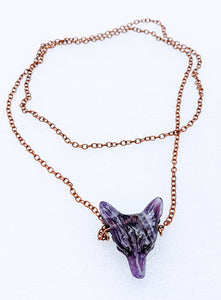 Amethyst Wolf, Copper Necklace- Echo of a Stone