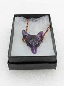 Amethyst Wolf, Copper Necklace- Echo of a Stone