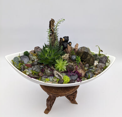 Bear in succulent, Gemstone & Vancouver Island beach stone garden - Aya Heart Creations