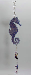 Seahorse with Amethyst & Lavender Aura Quartz  - Recycled/Upcycled Glass