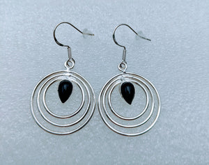 925 Sterling Silver, Onyx, 1.5" Earrings