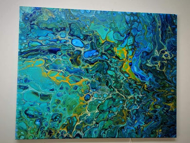 Ocean Blue, Acrylic pour canvas wall art - Echo of a Stone 