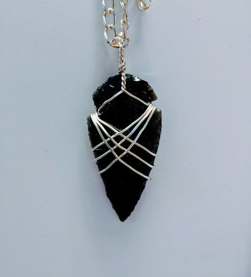 Black Obsidian, Wire wrapped, Arrowhead. - Echo of a Stone 