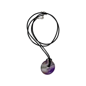 Rainbow fluorite, 30" leather rope, Necklace - Echo of a stone