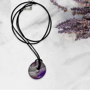 Rainbow fluorite, 30" leather rope, Necklace - Echo of a stone