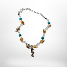 Load image into Gallery viewer, Seahorse shell with Tibetan turquoise, Anklet