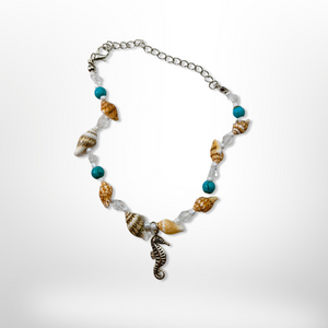 Seahorse shell with Tibetan turquoise, Anklet