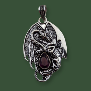 925 Sterling Silver, Dragon with Amethyst, Pendant