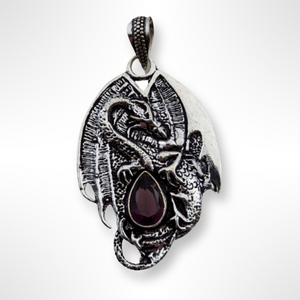 925 Sterling Silver, Dragon with Amethyst, Pendant