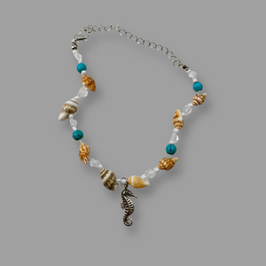 Seahorse shell with Tibetan turquoise, Anklet