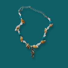 Load image into Gallery viewer, Seahorse shell with Tibetan turquoise, Anklet