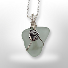 Load image into Gallery viewer, 925 Sterling Silver Plated, Sea Glass with shell, Necklace -Echo of a Stone