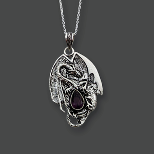 925 Sterling Silver, Dragon with Amethyst, Pendant