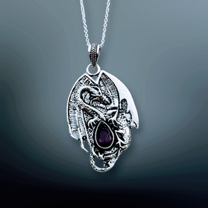 925 Sterling Silver, Dragon with Amethyst, Pendant