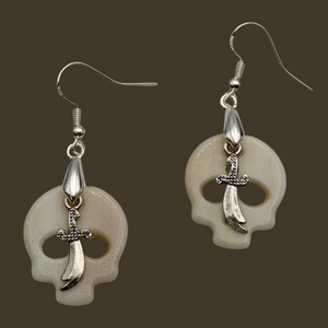 Gothic- 925 Sterling Silver hook, Skull & Dagger, Earrings