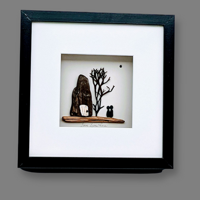 Love Lives Here, Shadow box - Beach Pebbles art local pick up