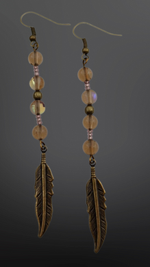 Smokey Aura Quartz, Antique Copper, Dangle drop Earrings- Echo of a Stone