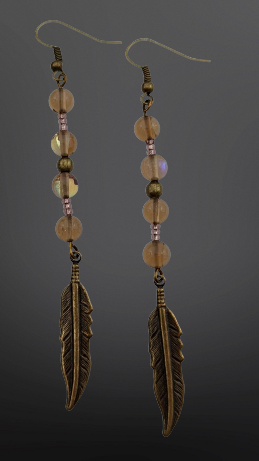 Smokey Aura Quartz, Antique Copper, Dangle drop Earrings- Echo of a Stone