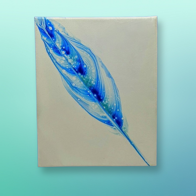 Blue Feather,  Acrylic pour canvas wall art local pick up
