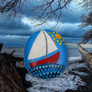 Sailboat, Hand Painted Rock  - Wildlycreative