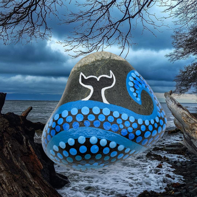Whale tail, Hand Painted Rock  - Wildlycreative
