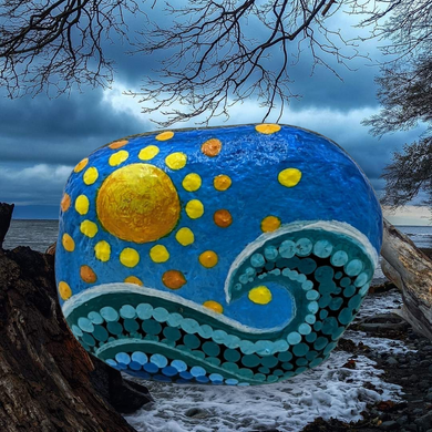 West Coast  Wave & Sun Painted Rock  - Wildlycreative