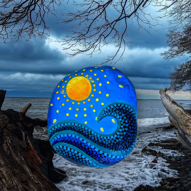 West Coast Wave Palm Size Painted Rock  - Wildlycreative