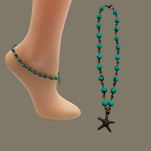 Tibetan Turquoise, Antique Copper,  Anklet