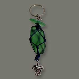 Netted, Sea glass, Turtle charm, Keychain - Siren Sea Glass