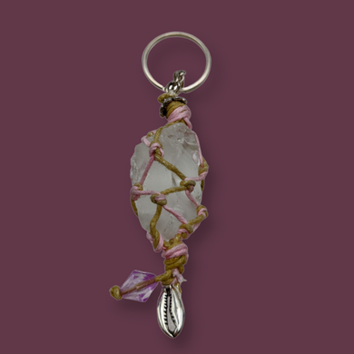 Netted, Sea glass, with shell charm, Keychain - Siren Sea Glass