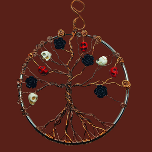 Tree Of Death Skulls & Black Roses wire wrapped 4" - Raven Stone