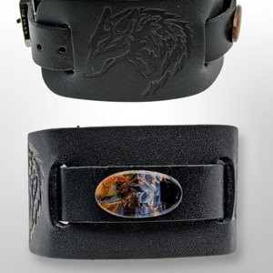 Pietersite on Wolf  Leather Bracelet