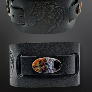 Pietersite on Wolf  Leather Bracelet